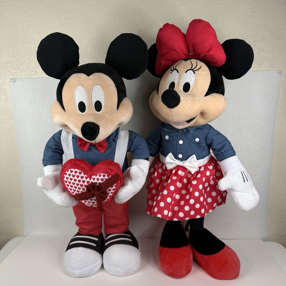 Disney Mickey Minnie Mouse Valentines Day Plush Greeter Set 23" Standing